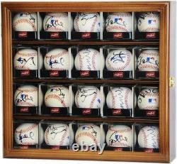 Baseball Display Case 20 Acrylic Cubes MLB Box Oak Wood Ball Holder Wall Cabinet