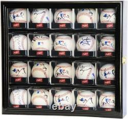 Baseball Display Case 20 Acrylic Cubes MLB Box Oak Wood Ball Holder Wall Cabinet