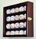 Baseball Display Case 20 Cherry Wood Ball Holder Wall Rack Cabinet Shadow Box