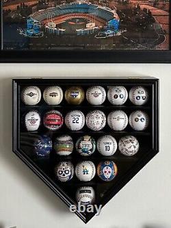 Baseball Display Case 21+ Black Wood MLB Autograph Ball Rack Holder Wall Cabinet