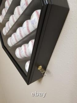 Baseball Display Case 21+ Black Wood MLB Autograph Ball Rack Holder Wall Cabinet