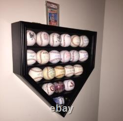 Baseball Display Case 21+ Black Wood MLB Autograph Ball Rack Holder Wall Cabinet