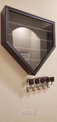 Baseball Display Case 21+ Black Wood MLB Autograph Ball Rack Holder Wall Cabinet