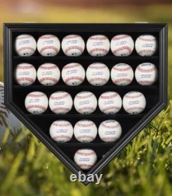 Baseball Display Case 21+ Black Wood MLB Autograph Ball Rack Holder Wall Cabinet