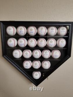 Baseball Display Case 21+ Black Wood MLB Autograph Ball Rack Holder Wall Cabinet