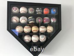 Baseball Display Case 21+ Black Wood MLB Autograph Ball Rack Holder Wall Cabinet