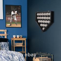 Baseball Display Case 21+ Black Wood MLB Autograph Ball Rack Holder Wall Cabinet