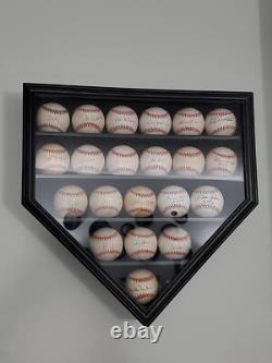 Baseball Display Case 21+ Black Wood MLB Autograph Ball Rack Holder Wall Cabinet