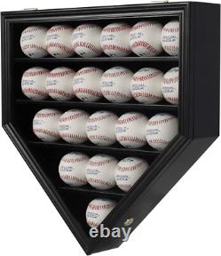 Baseball Display Case 21+ Black Wood MLB Autograph Ball Rack Holder Wall Cabinet