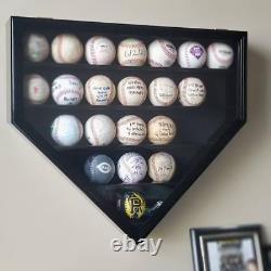 Baseball Display Case 23 Black Wood MLB Autograph Ball Rack Holder Wall Cabinet