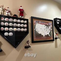 Baseball Display Case 23 Black Wood MLB Autograph Ball Rack Holder Wall Cabinet