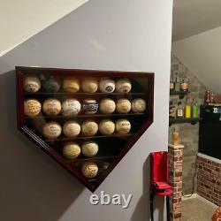 Baseball Display Case 23 Black Wood MLB Autograph Ball Rack Holder Wall Cabinet