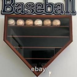 Baseball Display Case 23 Black Wood MLB Autograph Ball Rack Holder Wall Cabinet