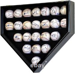 Baseball Display Case 23 Black Wood MLB Autograph Ball Rack Holder Wall Cabinet