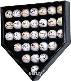 Baseball Display Case 30 Black Wood MLB Autograph Ball Rack Holder Wall Cabinet