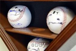 Baseball Display Case 30 Black Wood MLB Autograph Ball Rack Holder Wall Cabinet