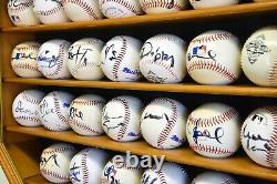 Baseball Display Case 30 Black Wood MLB Autograph Ball Rack Holder Wall Cabinet