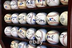 Baseball Display Case 30 Black Wood MLB Autograph Ball Rack Holder Wall Cabinet