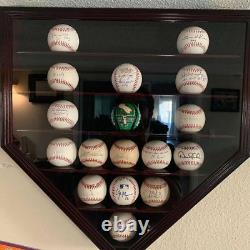 Baseball Display Case 30 Black Wood MLB Autograph Ball Rack Holder Wall Cabinet