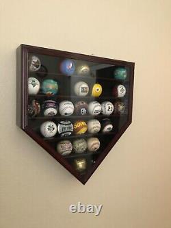 Baseball Display Case 30 Black Wood MLB Autograph Ball Rack Holder Wall Cabinet