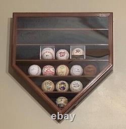 Baseball Display Case 30 Black Wood MLB Autograph Ball Rack Holder Wall Cabinet