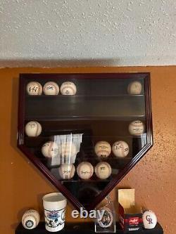 Baseball Display Case 30 Black Wood MLB Autograph Ball Rack Holder Wall Cabinet