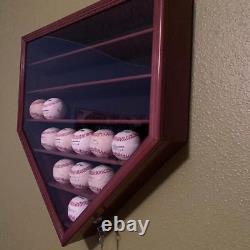 Baseball Display Case 30 Black Wood MLB Autograph Ball Rack Holder Wall Cabinet