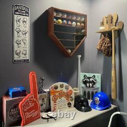 Baseball Display Case 30 Black Wood MLB Autograph Ball Rack Holder Wall Cabinet