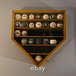 Baseball Display Case 30 Black Wood MLB Autograph Ball Rack Holder Wall Cabinet