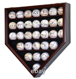 Baseball Display Case 30 Black Wood MLB Autograph Ball Rack Holder Wall Cabinet