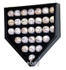 Baseball Display Case 30 Black Wood MLB Autograph Ball Rack Holder Wall Cabinet