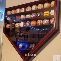 Baseball Display Case 30 Cherry Wood MLB Autograph Ball Rack Holder Wall Cabinet
