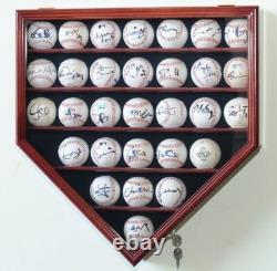 Baseball Display Case 30 Cherry Wood MLB Autograph Ball Rack Holder Wall Cabinet