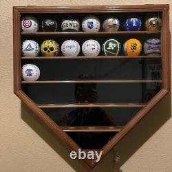 Baseball Display Case 30 Cherry Wood MLB Autograph Ball Rack Holder Wall Cabinet