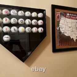 Baseball Display Case 30 Cherry Wood MLB Autograph Ball Rack Holder Wall Cabinet