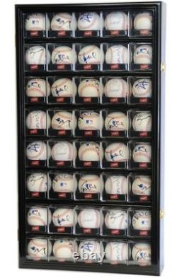 Baseball Display Case 40 Acrylic Cubes Box Cherry Wood Ball Holder Wall Cabinet