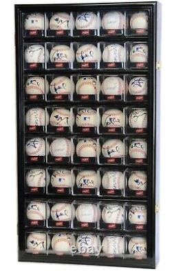 Baseball Display Case 40 Acrylic Cubes Box Cherry Wood Ball Holder Wall Cabinet