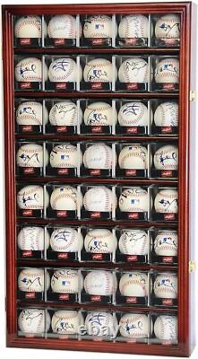 Baseball Display Case 40 Acrylic Cubes Box Cherry Wood Ball Holder Wall Cabinet