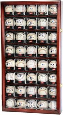 Baseball Display Case 40 Acrylic Cubes Box Cherry Wood Ball Holder Wall Cabinet