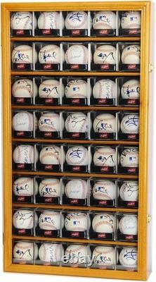 Baseball Display Case 40 Acrylic Cubes Box Cherry Wood Ball Holder Wall Cabinet