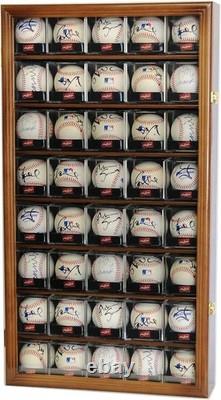 Baseball Display Case 40 Acrylic Cubes Box Cherry Wood Ball Holder Wall Cabinet