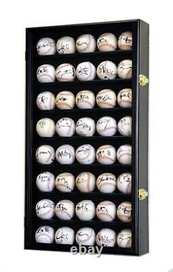 Baseball Display Case 40 Black Wood Ball Holder Wall Rack Cabinet Shelf Cabinet