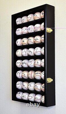 Baseball Display Case 40 Black Wood Ball Holder Wall Rack Cabinet Shelf Cabinet