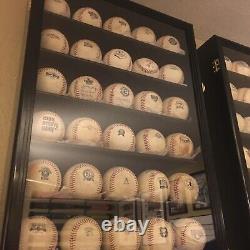 Baseball Display Case 40 Black Wood Ball Holder Wall Rack Cabinet Shelf Cabinet