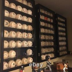 Baseball Display Case 40 Black Wood Ball Holder Wall Rack Cabinet Shelf Cabinet