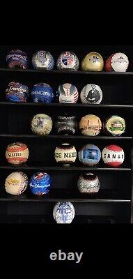 Baseball Display Case 40 Black Wood Ball Holder Wall Rack Cabinet Shelf Cabinet
