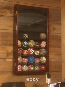 Baseball Display Case 40 Cherry Wood Ball Holder Wall Rack Cabinet Shelf Cabinet