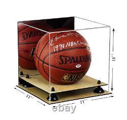 Basketball Display Case with Mirror, Black Risers and Wood Floor (A001-BR)