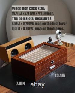 Besforu Wood Pen Display Case 24 Slot Fountain Pen Storage Organizer Drawer Top