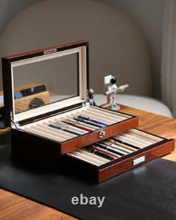 Besforu Wood Pen Display Case 24 Slot Fountain Pen Storage Organizer Drawer Top